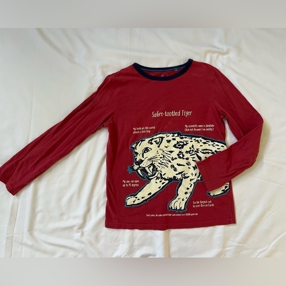 Mini Boden Kids Sabertooth Tiger Facts. Size 11-12